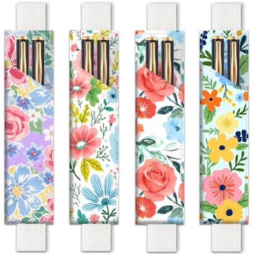 PRESSINART 4 Stück 4 Styles Verstellbare Elastische Band Stifthalter 7.9 x 1.8 Zoll Leder Stifthalter Für Notizbuch Hardcover Journale Planer Ordner Rechteckiges Floranmuster Band Stiftetui