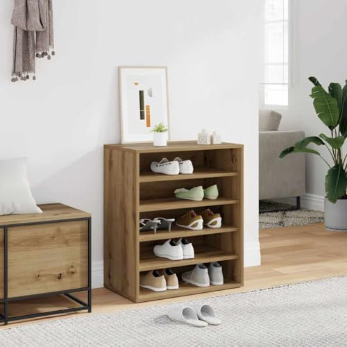 SooIarix Shoe Rack Artisan Oak Wood Material 60 x 35 x 70 cm Narrow with 5 Compartments Space-Saving Closed as Shoe Cabinet Wall Mounted Possible for Tidy Shoe Storage