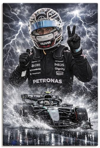 ARTLAND Wanddeko Leinwand Bilder Wandbild Kimi Antonelli Mercedes Formel 1 Gewitter & Regen Design Rennsport Deko für Fans U6FG