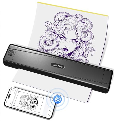 TATTMUSE A887 Tattoo Stencil Printer, Portable Thermal Tattoo Printer | Tattoo Machine for Beginners and Artists, Dot Matrix Printer Compatible with Smartphone & PC, with 10Pcs Disposables, Black