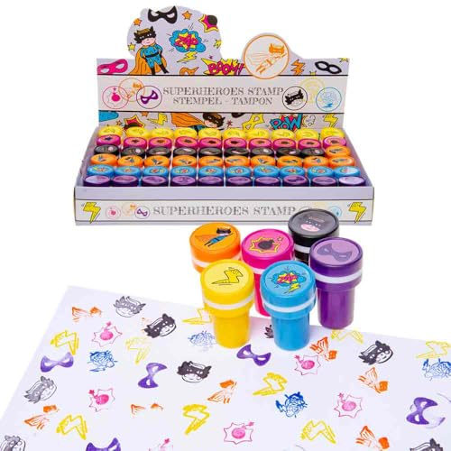 BEMIRO Superhelden Stempel Set, 60 Stück, Kunststoff, Comic und Helden Motive, Mitgebsel für Kindergeburtstag