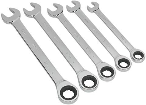 Sealey S0985 Metric Combination Ratchet Spanner Set, Silver, 5 Pieces