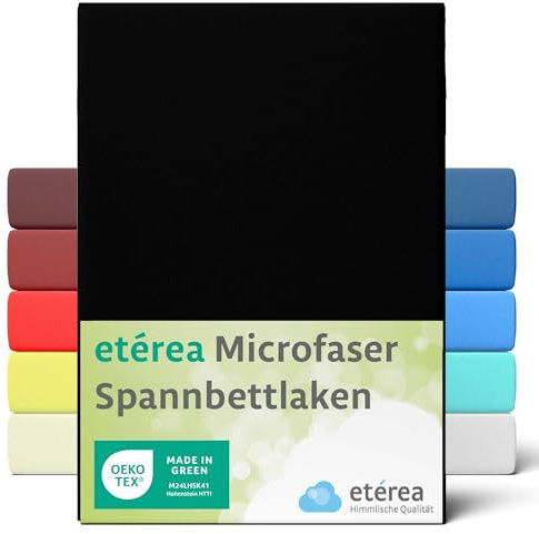 etérea Jersey Spannbettlaken 180x200-200x200 cm Schwarz für 15-25 cm Steghöhe 100% Microfaser - Oekotex Bettbezug Matratzen Bezug - Bettlaken 180x200cm - 200x200cm Black