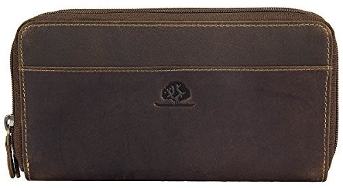 Greenburry Vintage Damengeldbörse Leder Portemonnaie antikbraun | 19 x 10x4cm