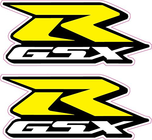2 x GSXR Suzuki Motorrad-Aufkleber, gelb, R-Aufkleber, hochwertig bedruckter Vinyl-Aufkleber