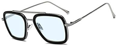 Stark/Parker EDITH Style Sunglasses Silver Frame/Light Blue Lens