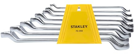STANLEY 70-394E 8-Piece BI-HEX Ring Spanner Set Matte Finish Chrome Vanadium Steel with Maxi-Drive System, Non-Slip and Anti-Corrosion Properties, Grey