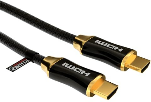 rhinocables HDMI Cable, 4K High Speed, HDTV Braided Lead 3D, HDR 4K HDMI Cable at 120HZ, HDMI ARC Cable for Soundbar, HDMI Lead Extension Cable - Home Cinema, TV & Video Accessories (1m, 4K Black)