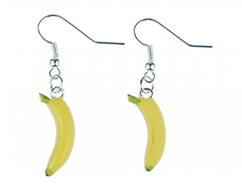 Miniblings Banane Ohrringe Hänger Obst Früchte Sommer 3D Karneval gelb - Handmade Modeschmuck I Ohrhänger Ohrschmuck versilbert