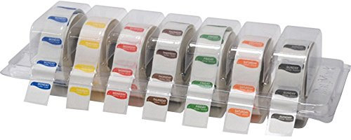 Daymark days of the week labels with dispenser 19mm x 19mm square Labels DuraMark all 7 days included 1000 labels per roll. food rotational labeling, food labels