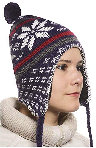 Peruanische Mütze Chullo Ch'ullu mit Bommel, Unisex, Herren/Damen, Farben zur Auswahl, violett, One size