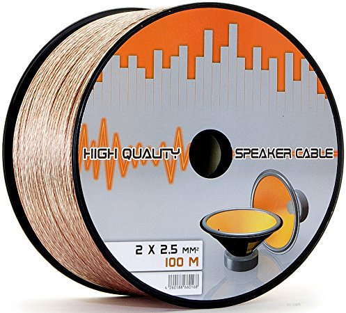 LOKMANN 100 Meter 2 x 2,5mm² Lautsprecherkabel CCA-Kupfer Transparent PVC- Dielektrikum Speaker Kabel HiFi Boxen High-End Box Musik Cable (100m, 2X 2,5 mm)
