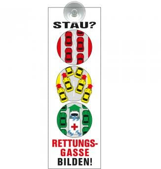Schild mit Saugnapf - Stau ? Rettungsgasse bilden ! - 309523 - Gr. ca. 7 x 21,5 cm