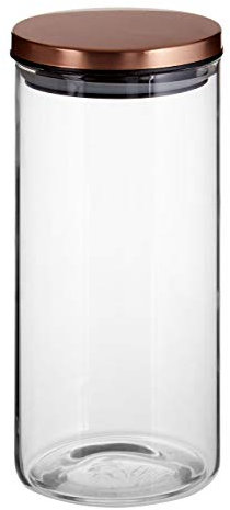 Premier Housewares Freska Rose Gold Lid Glass Storage Jar 1300ml, Glass, PP Polypropylene, Silicone, Pewter, 10x10x21