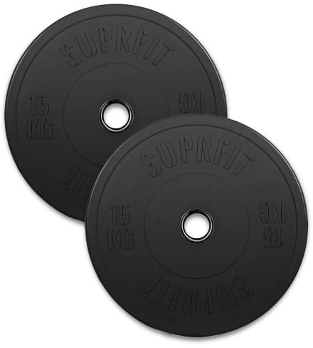 SUPRFIT - Hantelscheiben gummiert 2x15 kg - Premium Fitness Bumper Plates in Schwarz - Stoßabsorbierende Gewichtsscheiben aus Vollgummigranulat - 30 kg Hantelscheiben Ø 50mm für Langhantel Training