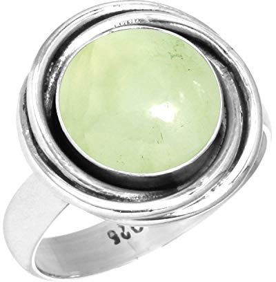 Jeweloporium Grün Echt Prehnit 925 Silber Ringe für Frauen Edelstein Handgefertigt Silber Ringe Größe 60(19.1) Hochzeit Geschenk Cocktail Schmuck