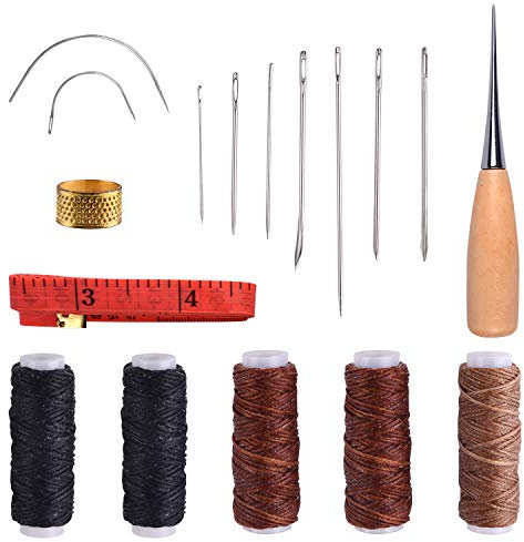 TUPARKA 17 Pcs Leather Craft Hand Stitching Tools with Leather Waxed Thread for DIY Crafts and Sewing Supplies