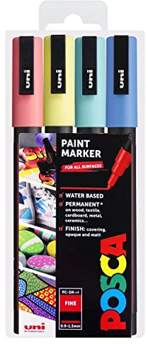 Posca - PC-3M Art Paint Markers - Set of 4 - in Plastic Wallet - Pastel Primary Tones