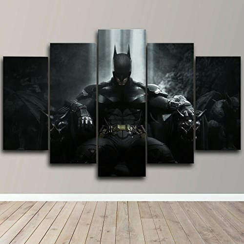 IIIUHU Impression sur Toile 5 Parties Tableau Salon Moderne XXL Mur Art Batman Throne Le Chevalier Noir Décorations Murales HD Imprimé Peinture Murale Maison Décor À La Cadre