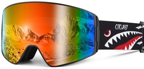 Odoland Lunettes de Ski pour Enfants, Lunettes de Snowboard Cylindriques, Anti-buée, Anti-UV, Coup-vent à Vue Large pour Garçons et Filles, Compatibles avec un Casque, BR