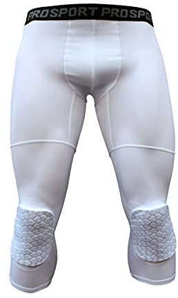 Ironwood Banana Pantalones de compresión acolchados 3/4 para hombre, leggings capri con rodilleras, mallas acolchadas de baloncesto para adultos y jóvenes, blanco, XL