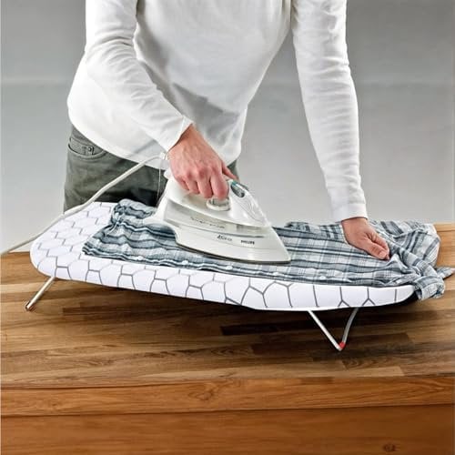 Table Top Ironing Board, Space Saving Folding Legs Lightweight Design, 100% Cotton Cover, 70x30x14cm