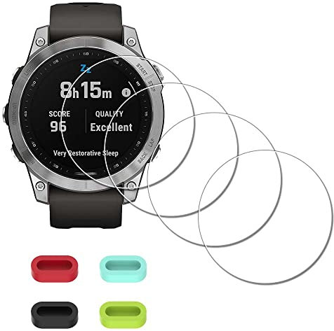 iDaPro [4Pcs Displayschutz schutzfolie für Garmin Fenix 7 / fenix 7 Sapphire Solar+[4Pcs] Silikon Staubstecker,Hartglas,9H Härte Glas,Kratzfest,Blasenschutz,Anti-Fingerabdruck,Einfache Installation