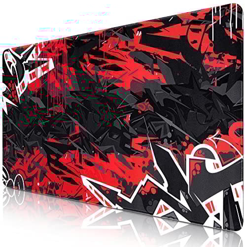 Abetcabe Gaming Mouse Pad, Extended Mouse Pad XXL 800 x 400 mm,Computer Keyboard Mouse Mat Desk Pad with Non-Slip Rubber Base and Stitched Edge for Home Office Gaming Work (Black Red, XXL)