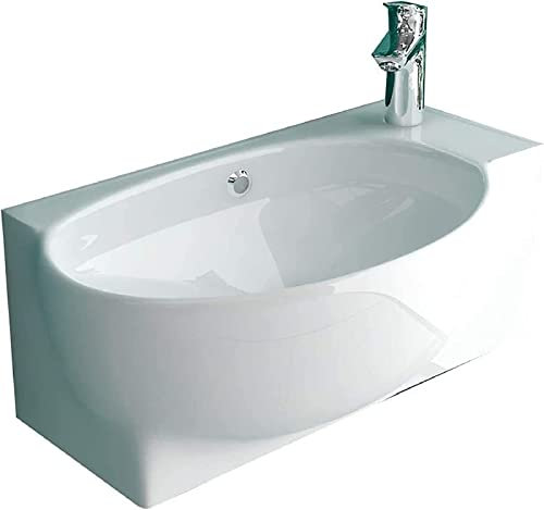 Alpenberger Badezimmer Waschbecken mit Überlauf | Waschschale Oval | Waschtisch Wandhängend | Handwaschbecken Weiß mit Hahnloch | Lavabo Waschbecken mit Lotuseffekt fürs Bad | Gäste