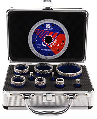 Diamond Core Drill Bit Set for Porcelain Tile Ceramic Marble Granite Drilling,BRSCHNITT 6 8 10 20 25 35 38 50 68mm Vacuum Brazed Diamond Hole Saw with M14 Thread