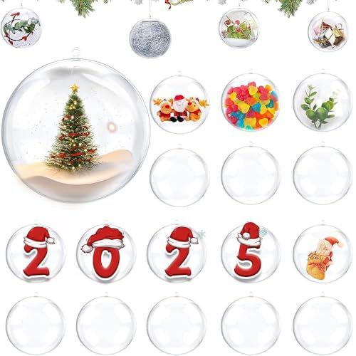 Xlong 24 Stück Durchsichtige Weihnachtskugeln - Acrylkugeln Zum Befüllen 4cm, Befüllbare Christbaumkugeln, Acryl Weihnachtskugeln