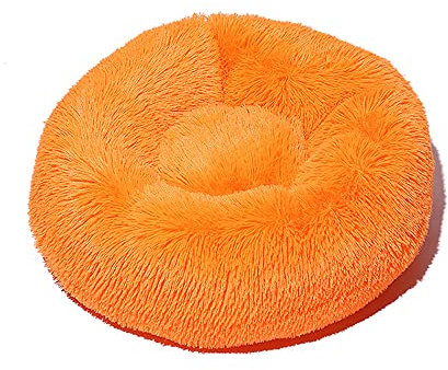 Lukery Hundebett Katzenbett Flauschig Rund aus Plüsch, Kuscheliges Donut Hundekissen und Katzenkissen Weiches Plüsch Hundeliege für Kleine, Mittelgroße und Große Haustiere (70CM,Orange)