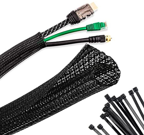 POPYS® Organizador Cables en 6 y 14 Metros(13-20mm) + 20 Bridas | Manguito de Cable Auto-Cierre | Recoge Cables | Cubre Cables Organizador Cables para Todo Tipo de Funciones. (Negro, 6 Metros)