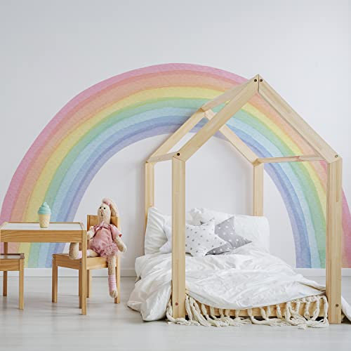 funlife 240X140cm Autocollants Décoller et Bâton, Prédécoupé Imperméable Grand Aquarelle Arc-en-ciel Mur Décalcomanies Filles de la Pépinière, Papier peint Décor pour Chambre d’Enfants Chambre