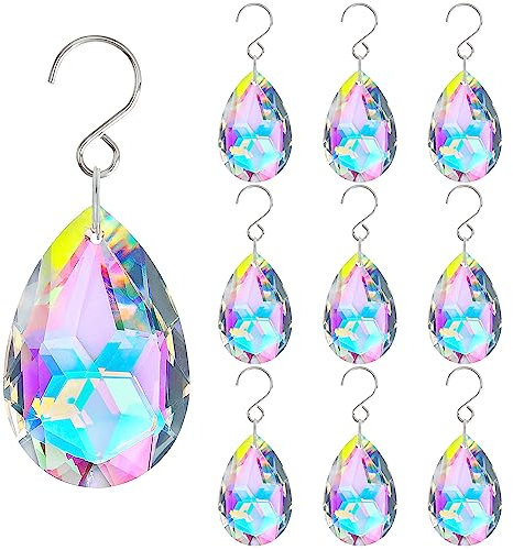 H&D HYALINE & DORA 10 Stück 38 mm Kristall Sonnenfänger in Tropfenform Kronleuchter Teile, Kronleuchter Kristall Prismen Anhänger mit Haken, hängende Kristalle für Fenster(AB)
