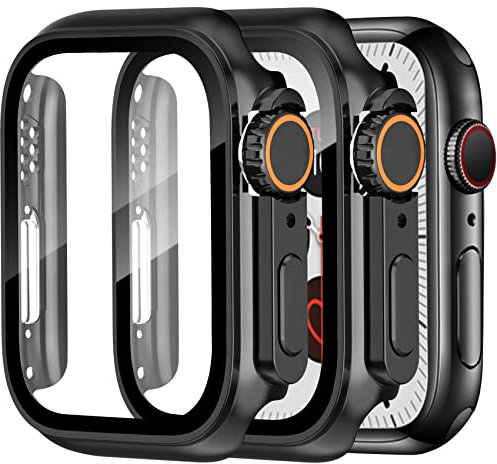 Dilhvy 2 Stück Hülle für Apple Watch Displayschutz Series 6 5 4 SE 44mm 【Apple Watch Ultra Style Case】, iWatch Schutzhülle Bumper Einzigartiges Design mit Glas Displayschutzfolie für Damen und Herren
