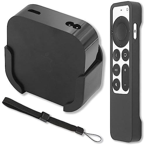 Pinowu TV Mount Compatible with 2022 Apple TV 4K, Wall Mount Bracket Holder with Black Silicone Remote Protective Case
