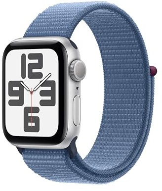 Apple Watch SE (2nd Gen, 2023) [GPS 40mm] Smartwatch with Silver Aluminium Case with Winter Blue Sport Loop. Fitness & Sleep Tracker, Crash Detection, Heart Rate Monitor, Carbon Neutral