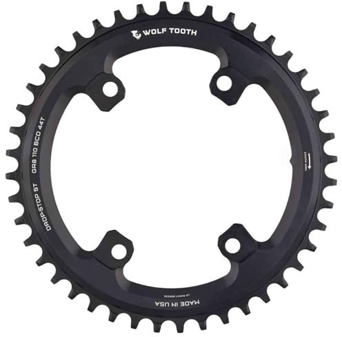 Wolf Tooth Components Drop Stop Asymmetrisches Kettenblatt Grx mit 4 Bolzen, Schwarz, 40T