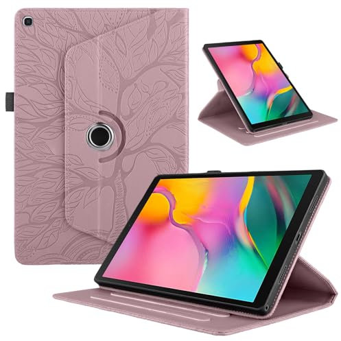 Funda para Samsung Galaxy Tab A 10.1 Pulgadas 2019 (SM-T510/T515) Cover PU Leather Ángulos Ajustables Tablet FILP Case con Rotación de 360 Grados Carcasa y Función Soporte, Rosa
