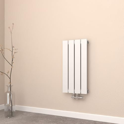 EMKE Radiatore ad acqua calda 60x30 cm, Radiatore piatto a monostrato con attacco centrale, Design montaggio verticale a parete, termoarredo verticale, Bianco