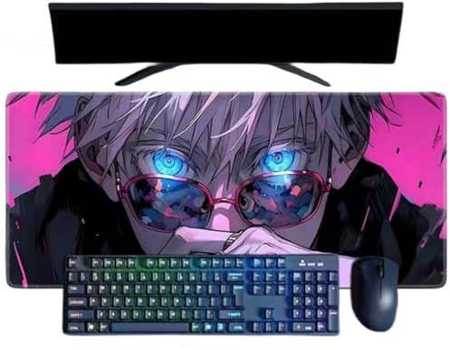 Jujutsu Kaisen Satoru Gojo Anime XXL-Mauspad, 800 x 300 mm, Mauspad für Spiele, wasserdicht und 3 mm, rutschfeste Gummibasis, strukturierte Oberfläche