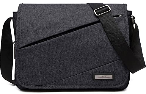FOLOVEYA Umhängetasche Herren 13 Zoll Laptop Tasche Männer Schultertasche Kuriertasche Multi-Tasche Aktentasche für Arbeit Schule Reise Uni Wasserdicht Polyester Messenger Bag Schwarz