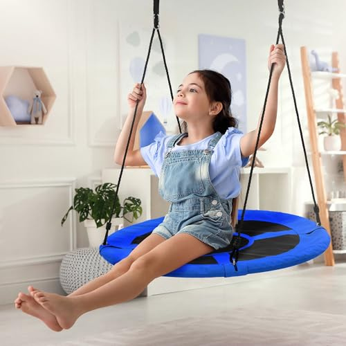 ECD Germany Nestschaukel Ø100 cm, Blau, Tellerschaukel für Kinder & Erwachsene, Höheverstellbare Kinderschaukel Outdoor, Hängeschaukel 150 kg belastbar, Gartenschaukel Rundschaukel geschlossener Sitz