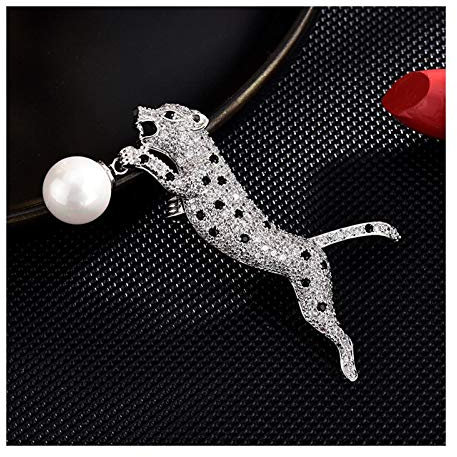 Broche 1 Pièces Broches en Alliage, Dames Classique Rétro Chemise Veste Foulard en Soie Bouton Léopard Broche (Couleur ： Or Blanc) Pinces pour Châle