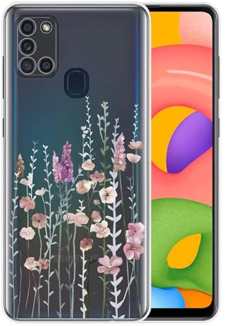 Kaywzo Hülle für Samsung Galaxy A21S,Transparent TPU Handyhülle mit Gemälde Blume Muster,Ultradünn Stoßfester Schutzhülle,Schön Silikon Cover Case-3