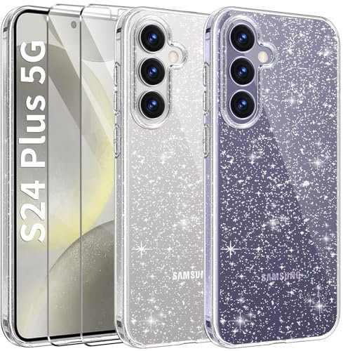 AROYI Klar Glitzer Handyhülle Kompatibel mit Samsung Galaxy S24 Plus 5G Hülle Glitzer mit 2 Stück Schutzfolie, Handyhülle Samsung S24 Plus Transparent Weiche TPU Silikon Case [Anti-Yellowing]