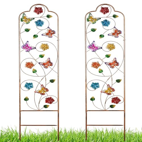 Rankgitter für Kletterpflanzen, 152,4 cm, 2 Stück, für den Außenbereich, Garten, Rankgitter aus Metall mit buntem Schmetterling, ideal für Kletterpflanzen, dekoratives Metallgitter für Ihren Garten