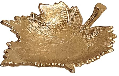 ROCKING GIFTS Plato Bandeja Centro de Mesa Forma Hoja Dorada, Vaciabolsillos de Metal Dorado Decorativo para Entrada, Comedor, 12 cm