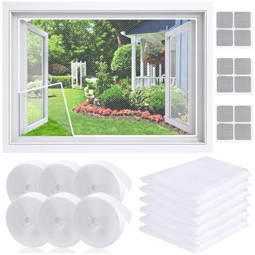Atuoxing 6Pcs Zanzariera Finestra, Zanzariera Autoadesiva Fai per Finestre con 6 Nastro Autoadesivo, Facile Installazione Zanzariera Adesiva 150x130cm (Bianco)